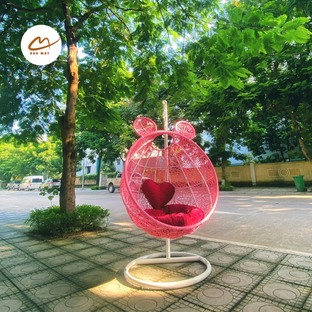 Xích đu đơn tai gấu đan rối màu hồng