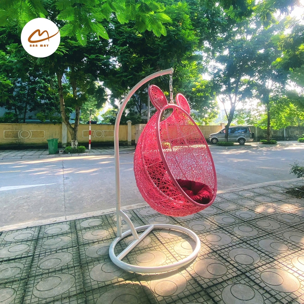 Xích đu đơn tai gấu đan rối màu hồng