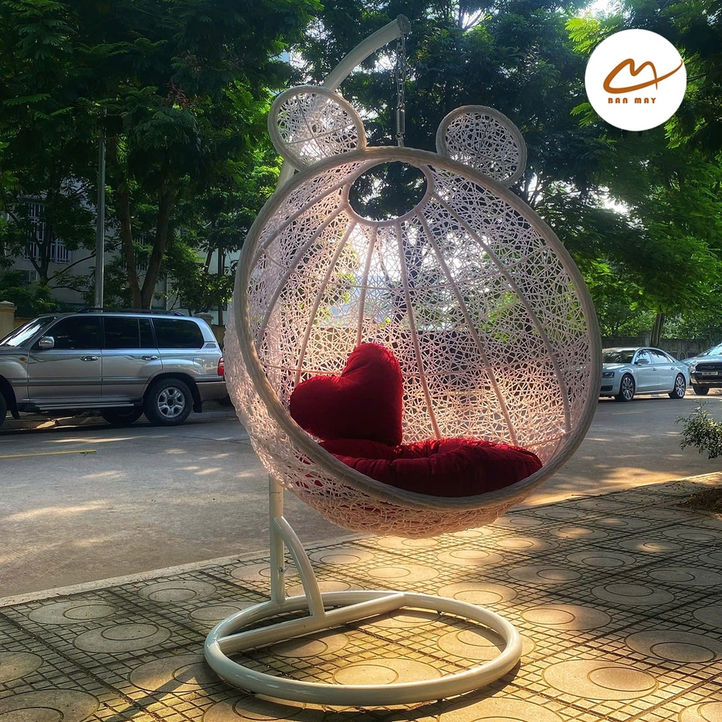 Xích đu đơn tai gấu đan rối màu trắng