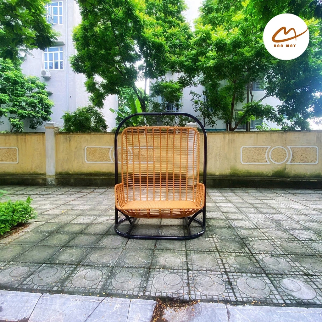 Xích đu sofa lồng vàng đệm nâu