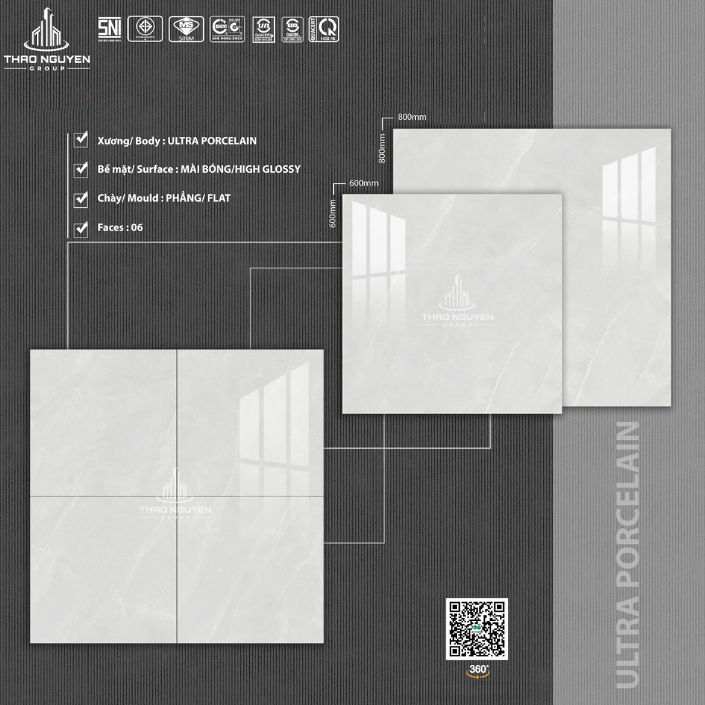 Gạch 80x80 siêu bóng Porcelain Hoàn Mỹ Perfetto 33061