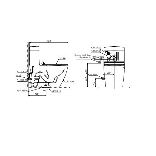 Bồn cầu liền khối Viglacera P.11.350