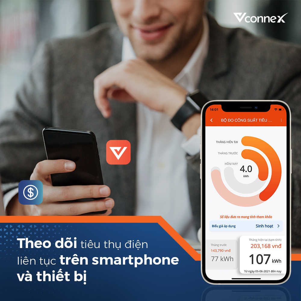 Bộ giám sát tiêu thụ điện năng thông minh 1 pha Vconnex VCN-EM0101