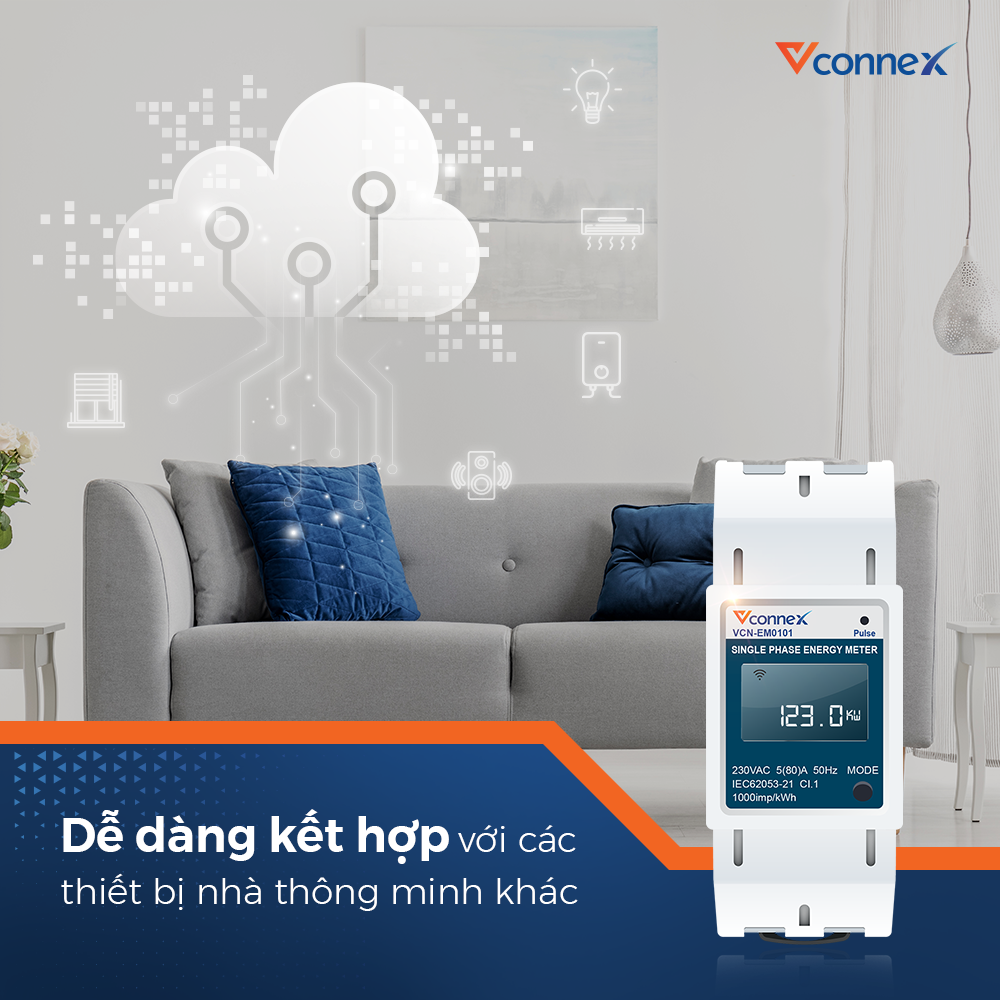 Bộ giám sát tiêu thụ điện năng thông minh 1 pha Vconnex VCN-EM0101