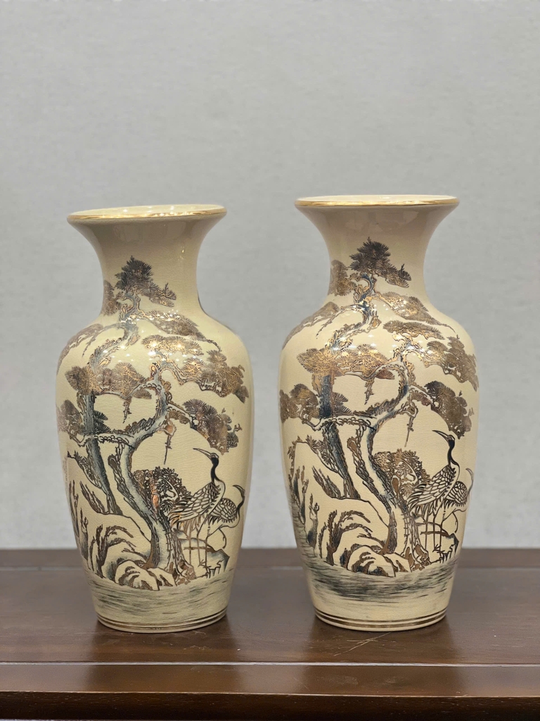 Bình Cắm Hoa Hoạ Tiết Tùng Hạc H33 vẽ vàng 24k