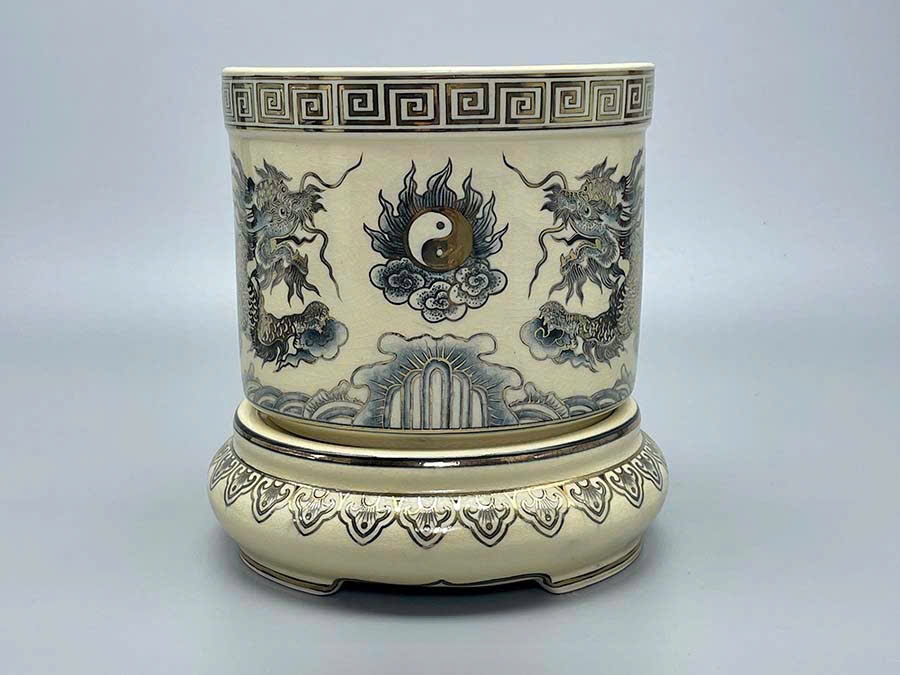 Bát Hương F24 Hoạ Tiết Rồng Vẽ Vàng 24K