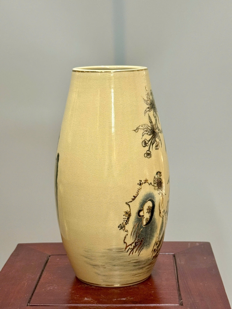 Bình Hoa Thiên Kim Cao 28cm Chim Hoa  Gốm Chu Đậu Vẽ Vàng