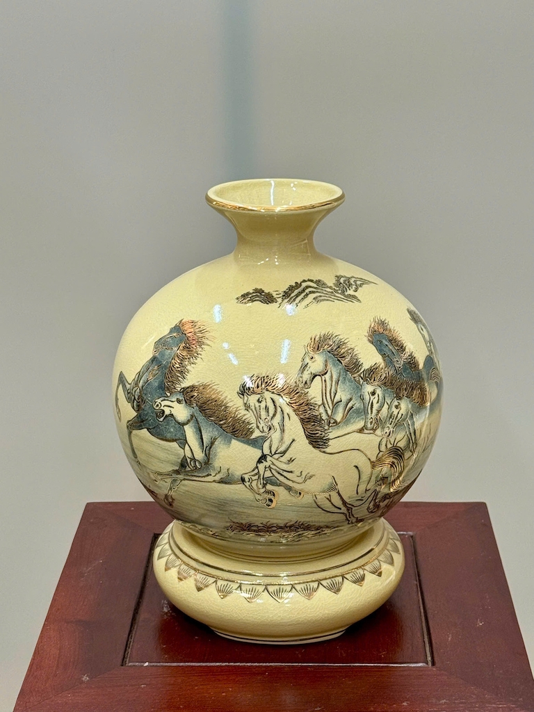 Bình Hút Lộc Mã Đáo Thành Công Cao 27cm Gốm Chu Đậu Vẽ Vàng