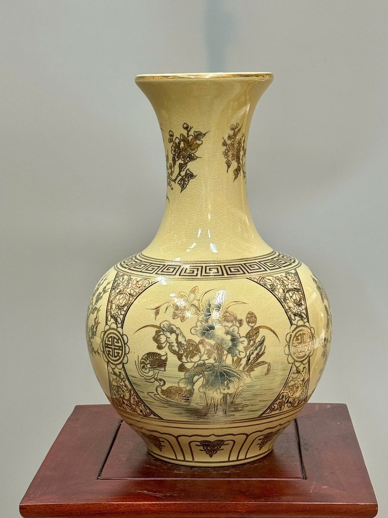 Bình Phú Quý Tứ Cảnh Bốn Mùa Cao 35cm Gốm Vẽ Vàng