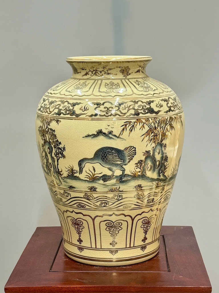 Bình Thiên Nga Cao 33cm Gốm Chu Đậu Vẽ Vàng