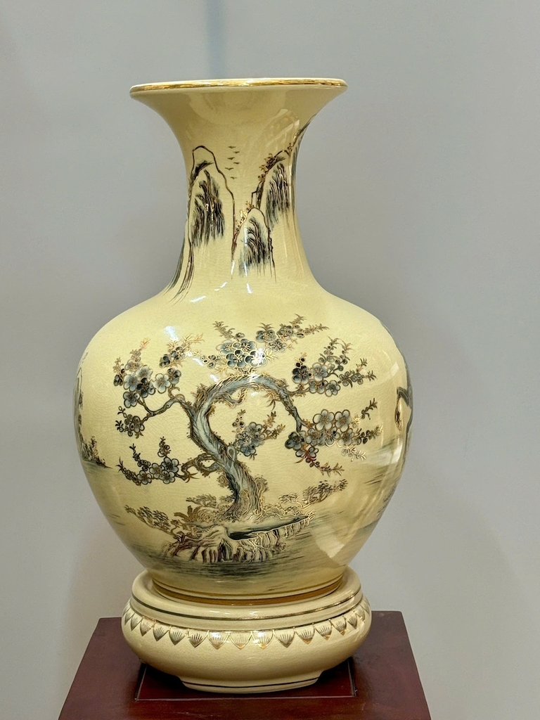 Bình Phú Quý Hoạ Tiết Bát Mã Cao 52cm Gốm Chu Đậu Vẽ Vàng