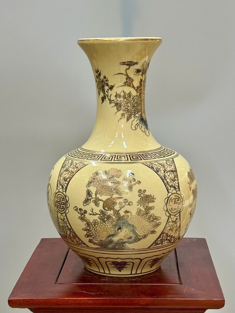 Bình Phú Quý Tứ Cảnh Bốn Mùa Cao 35cm Gốm Vẽ Vàng