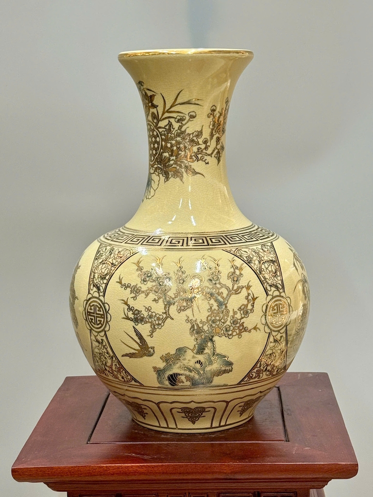 Bình Phú Quý Tứ Cảnh Bốn Mùa Cao 35cm Gốm Vẽ Vàng