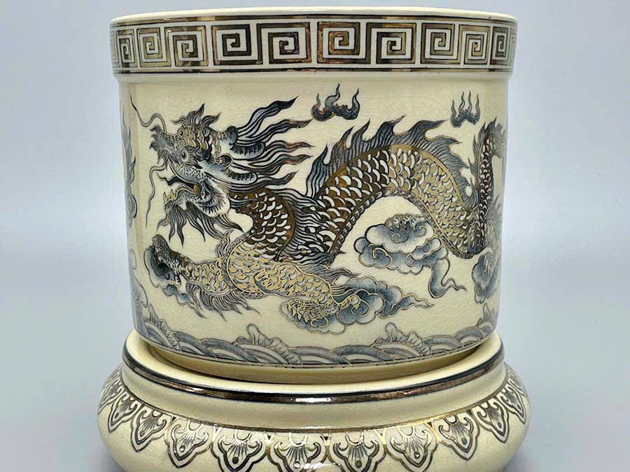 Bát Hương F24 Hoạ Tiết Rồng Vẽ Vàng 24K