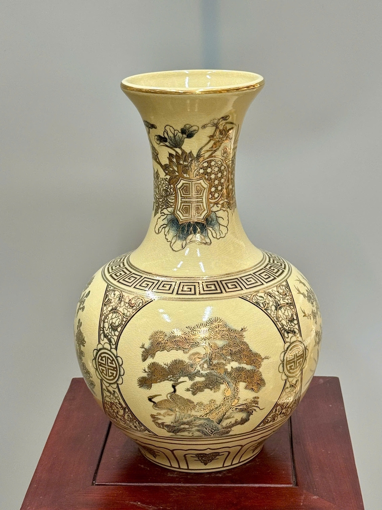 Bình Phú Quý Tứ Cảnh Bốn Mùa Cao 35cm Gốm Vẽ Vàng