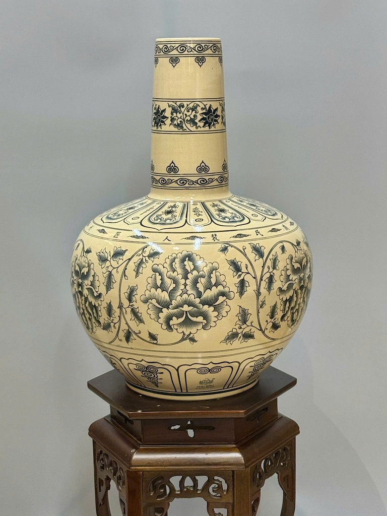 Bình Hoa Lam Phù Dung Cao 60cm Gốm Chu Đậu Truyền Thống