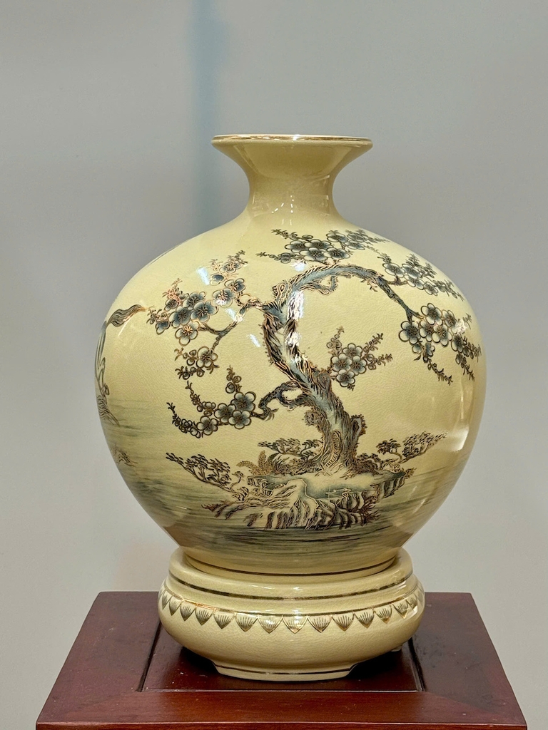 Bình Hút Lộc Mã Đáo Thành Công Cao 36cm Gốm Chu Đậu Vẽ Vàng