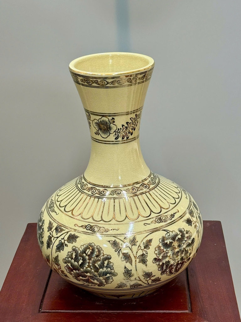 Bình Hoa Cúc Quân Tử Cao 28cm Gốm Chu Đậu Vẽ Vàng