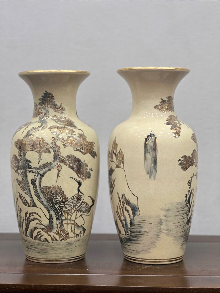 Bình Cắm Hoa Hoạ Tiết Tùng Hạc H33 vẽ vàng 24k