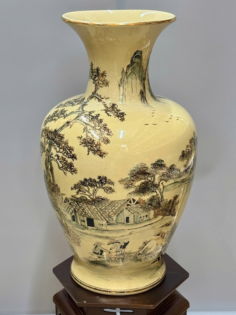 Bình Đại Phúc Cảnh Làng Quê Cao 66cm Gốm Chu Đậu Vẽ Vàng