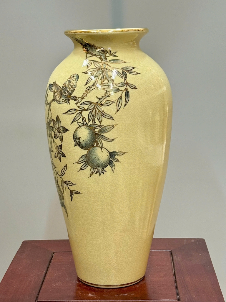 Bình Hoa Như Ý Chim Đào Cao 35cm Gốm Chu Đậu Vẽ Vàng