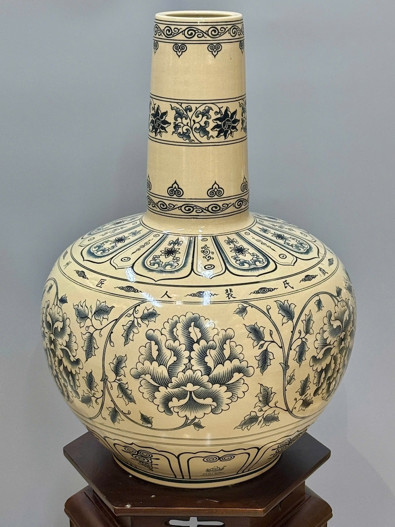 Bình Hoa Lam Phù Dung Cao 60cm Gốm Chu Đậu Truyền Thống