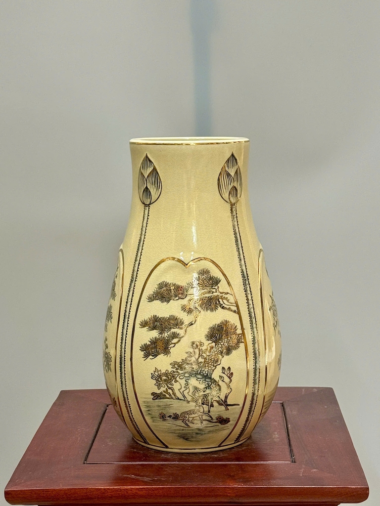 Bình Hoa Búp Sen Tứ Cảnh Cao 28cm Gốm Chu Đậu Vẽ Vàng