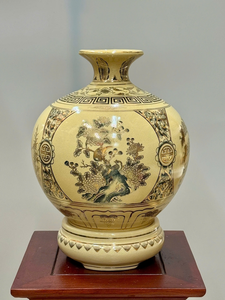 Bình Hút Lộc Tứ Cảnh Chữ Phúc Cao 36cm Gốm Chu Đâu Vẽ Vàng