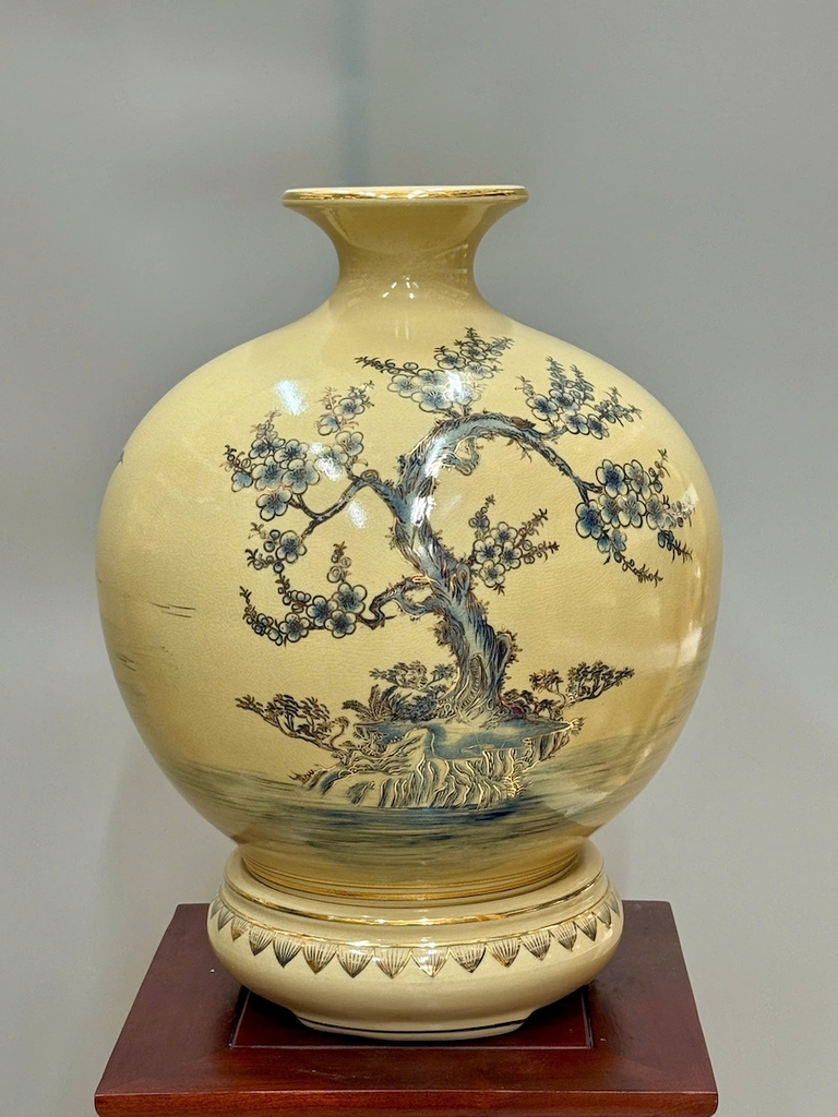 Bình Hút Lộc Hoạ Tiết Mã Đáo Xanh CoBan 42cm Gốm Vẽ Vàng