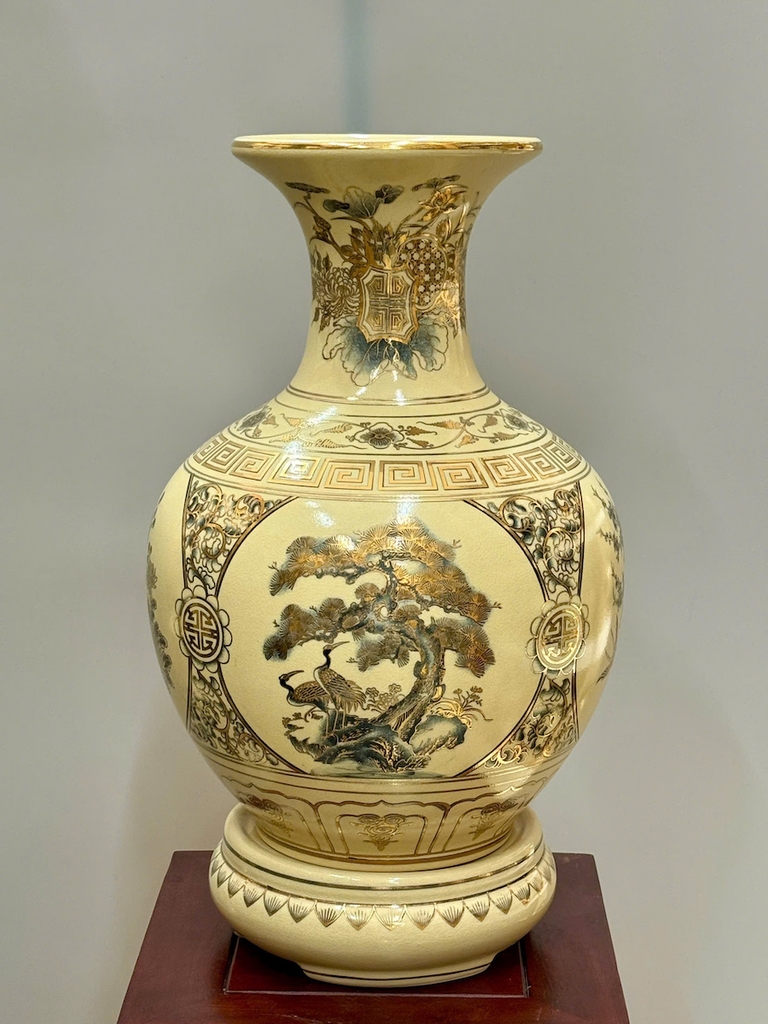 Bình Phú Quý Tứ Cảnh Bốn Mùa Cao 52cm Gốm Chu Đậu Vẽ Vàng