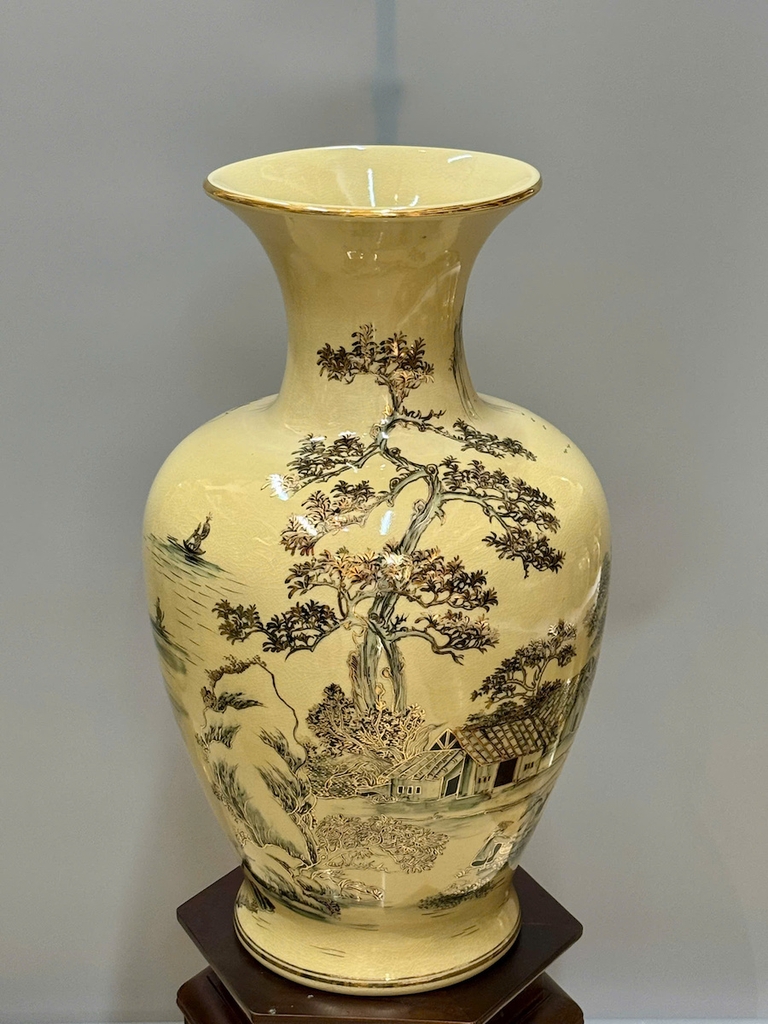 Bình Đại Phúc Cảnh Làng Quê Cao 66cm Gốm Chu Đậu Vẽ Vàng