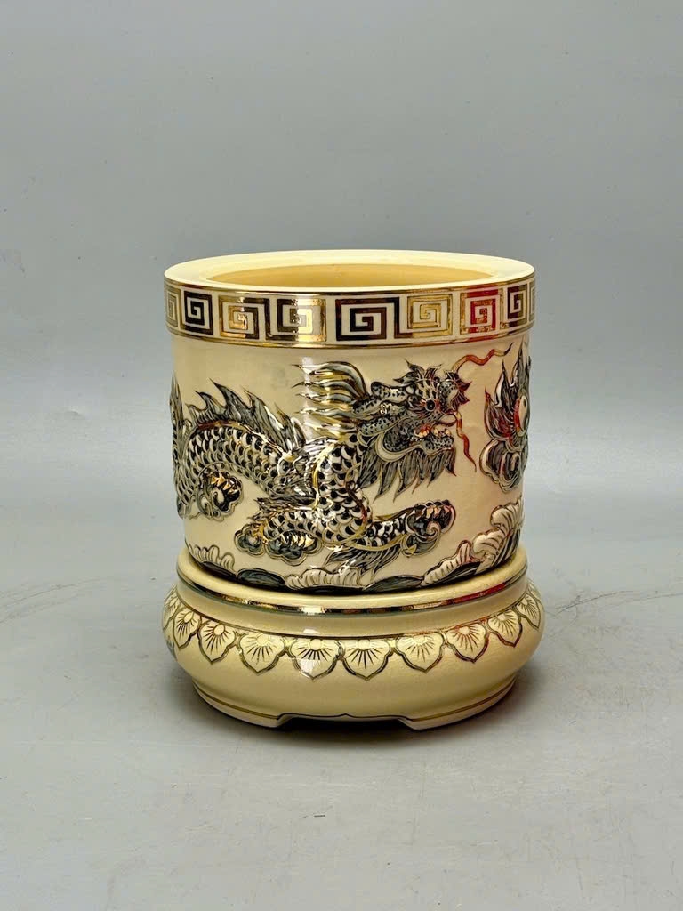 Bát Hương Fi24 Hoạ Tiết Rồng Đắp Nổi Vẽ Vàng 24k