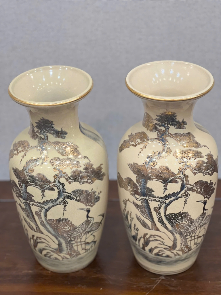 Bình Cắm Hoa Hoạ Tiết Tùng Hạc H33 vẽ vàng 24k