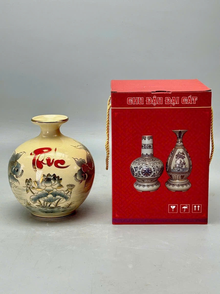 Bình Hút Lộc Chép Sen Chữ Phúc -Thọ H23 vẽ vàng