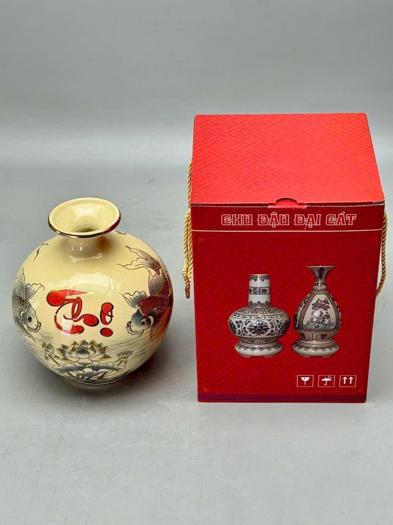 Bình Hút Lộc Chép Sen Chữ Phúc -Thọ H23 vẽ vàng