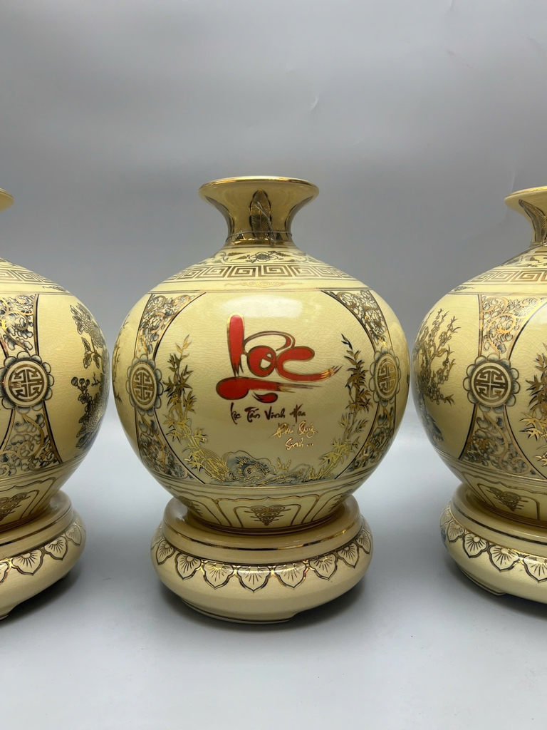 Set 3 Bình Hút Lộc chữ Phúc Lộc Thọ vẽ vàng 24k