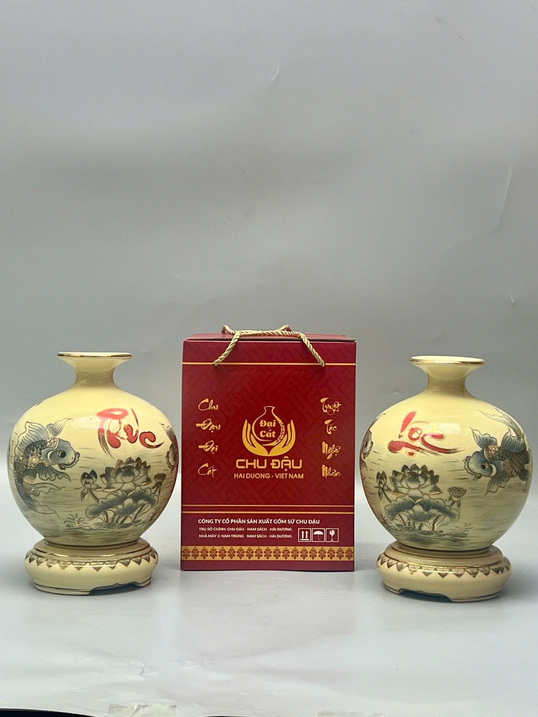 Set 3 Bình Hút Lộc H19 Chép Sen chữ Phúc Lộc Tài vẽ vàng 24k