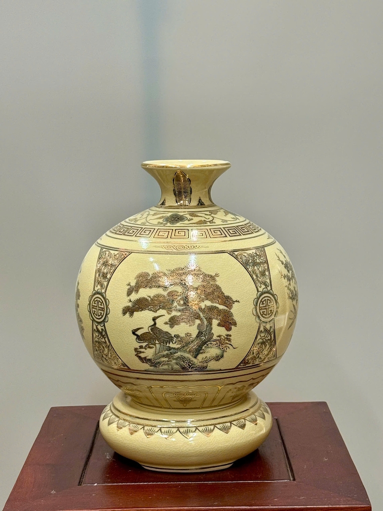 Bình Hút Lộc Tứ Cảnh Chữ Lộc Cao 27cm Gốm Chu Đậu Vẽ Vàng