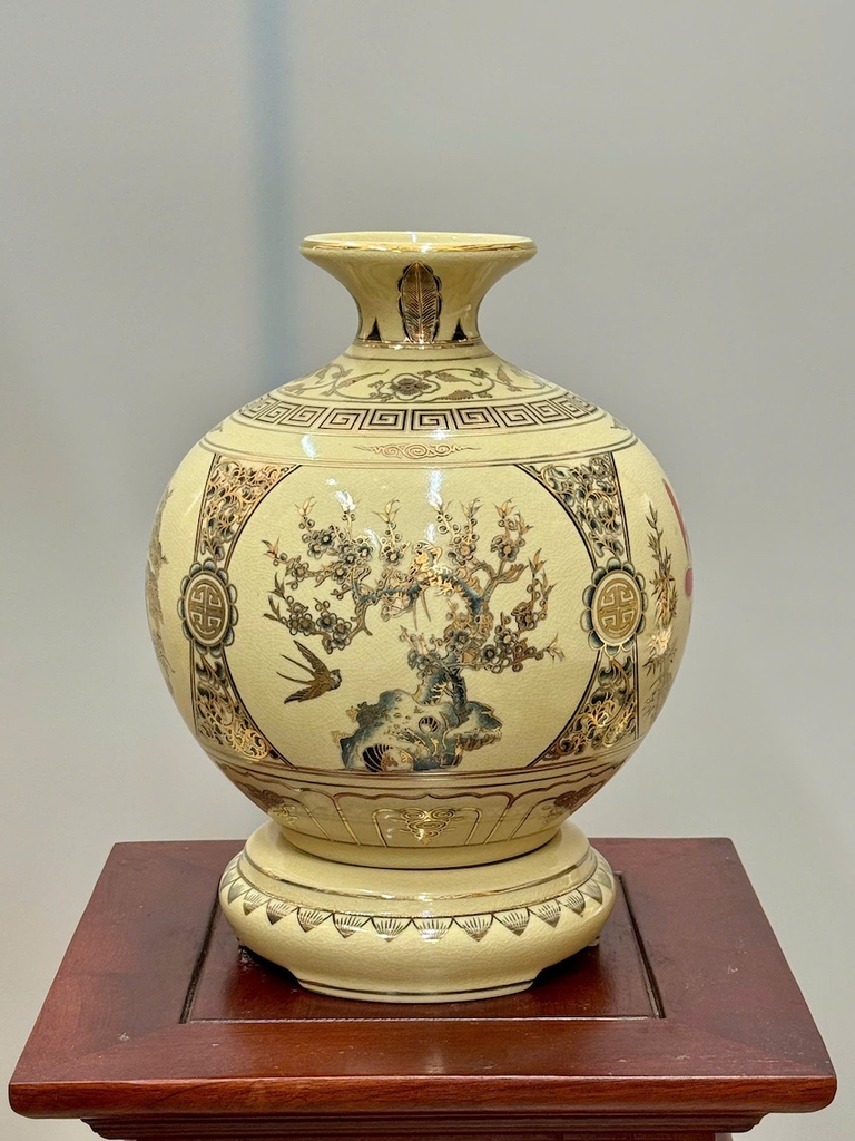 Bình Hút Lộc Tứ Cảnh Chữ Lộc Cao 29cm Gốm Chu Đậu Vẽ Vàng