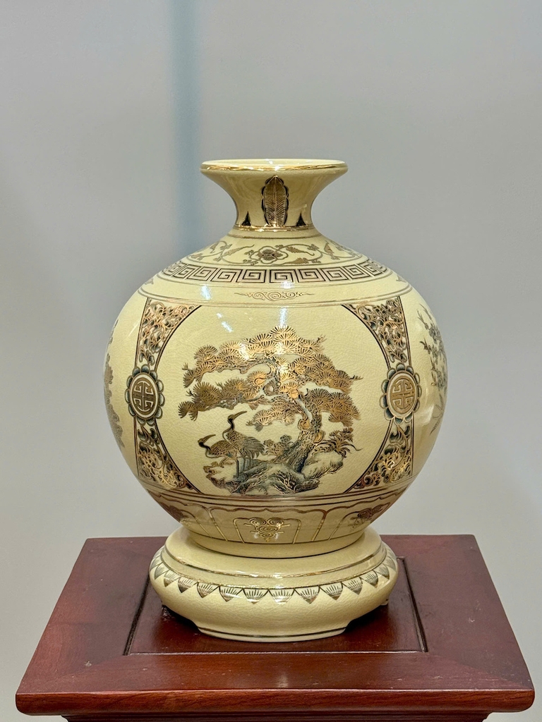 Bình Hút Lộc Tứ Cảnh Chữ Lộc Cao 29cm Gốm Chu Đậu Vẽ Vàng