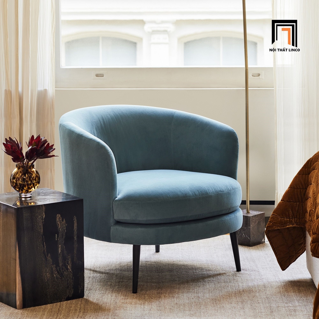 sofa đơn, ghế sofa đơn, sofa đơn kiểu cong, sofa đơn vải nhung xanh dương, sofa đơn trang trí đẹp, sofa đơn xinh xắn