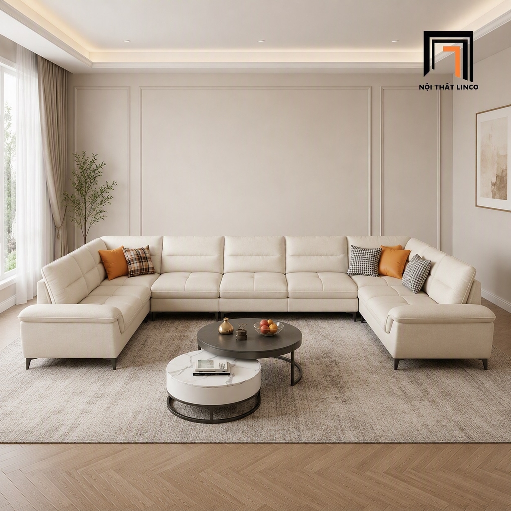 sofa bọc nỉ trắng cao cấp