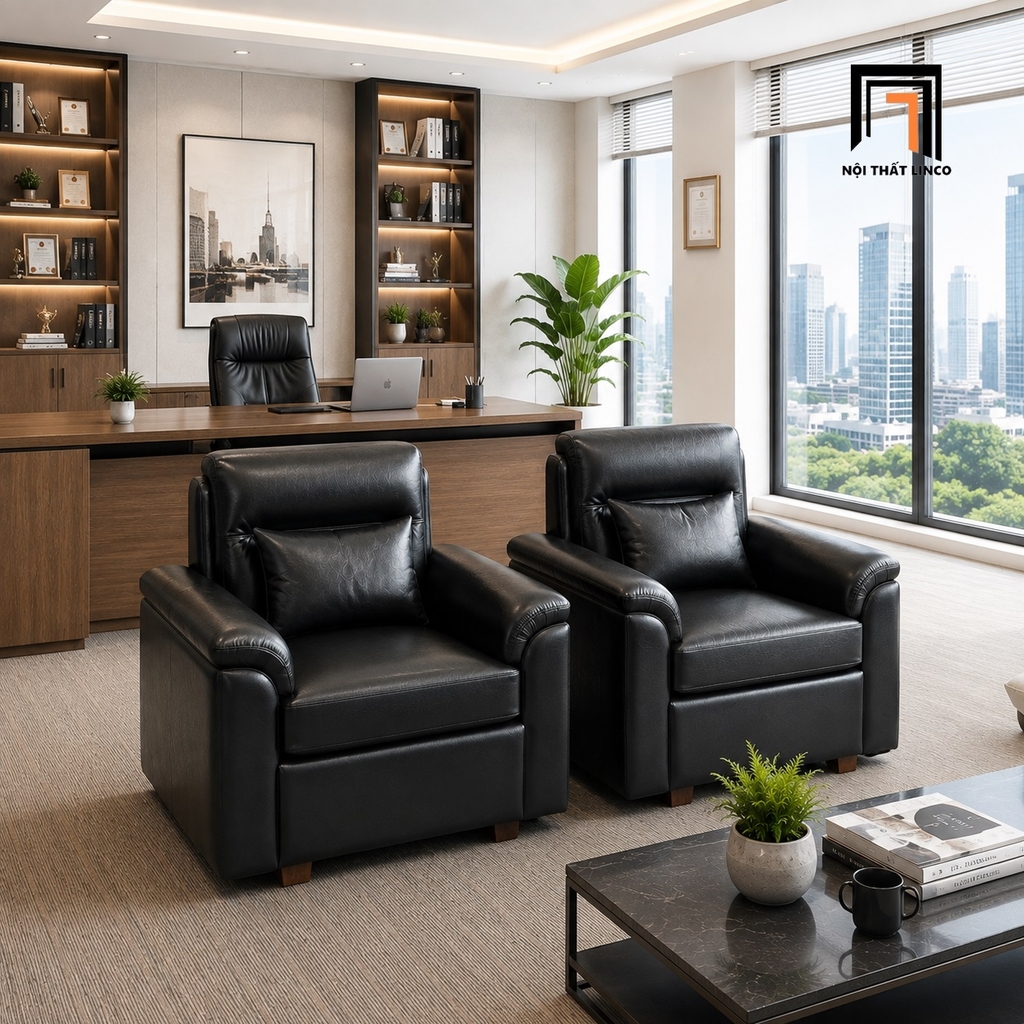 sofa bọc da màu đen