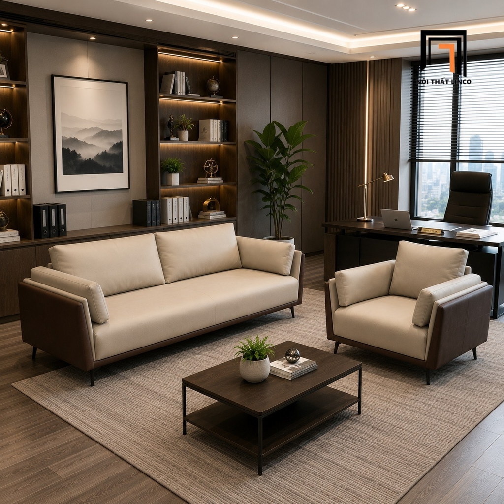 sofa bọc da cao cấp sang trọng