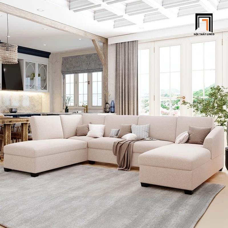 sofa vải nỉ màu trắng kem