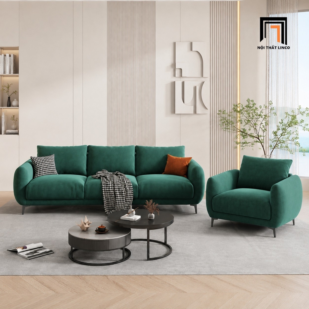 sofa phòng khách vải nhung xanh lá giá tốt