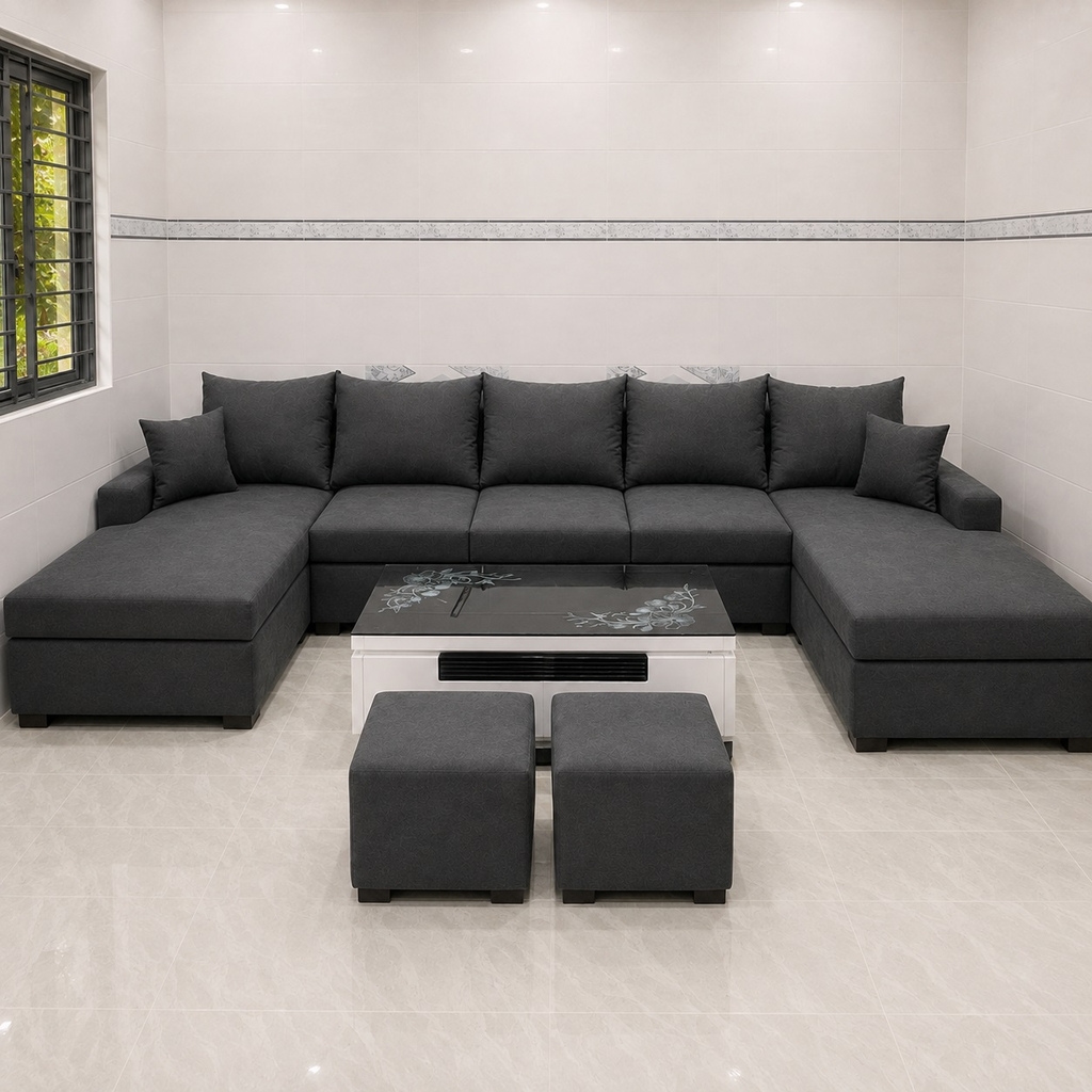 sofa xám đậm rộng rãi giá tốt