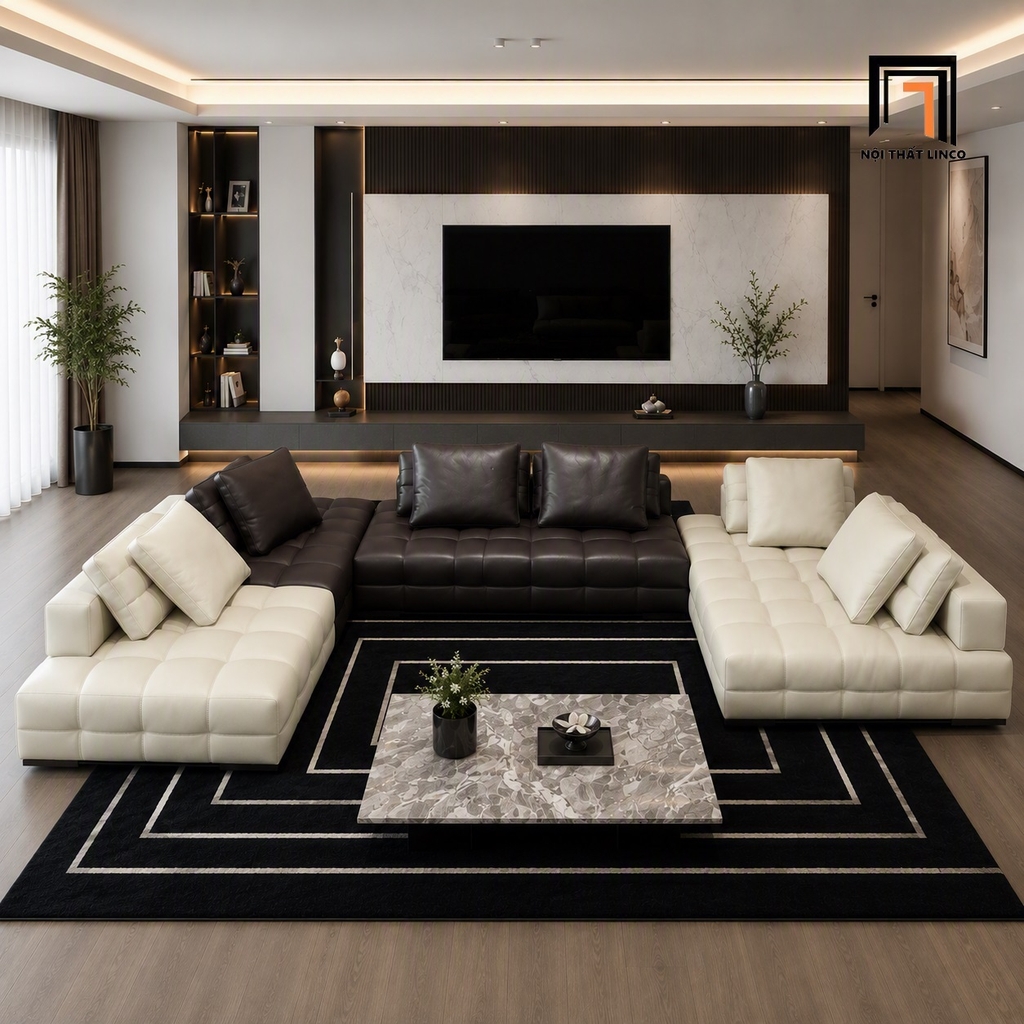sofa phối màu da pu sang trọng