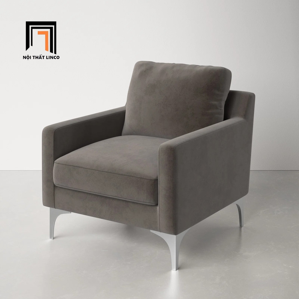 sofa đơn, ghế sofa đơn, sofa đơn màu xám đậm vải nhung, sofa đơn giá rẻ, ghế sofa đơn chân inox