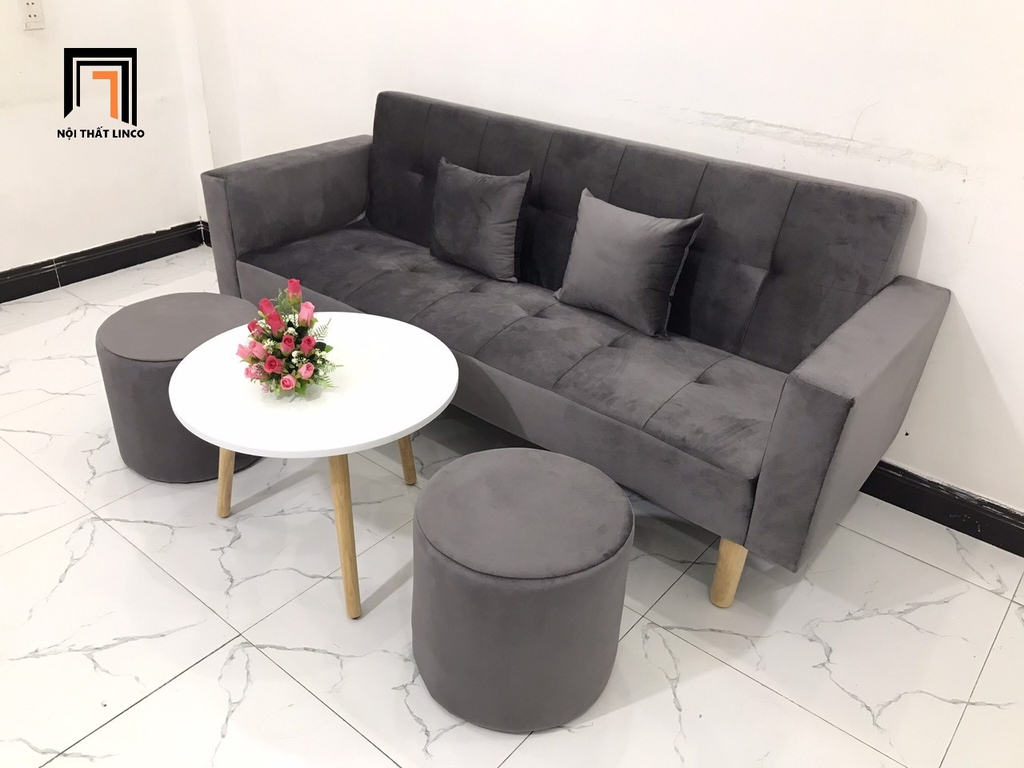 sofa vải nhung xám đen
